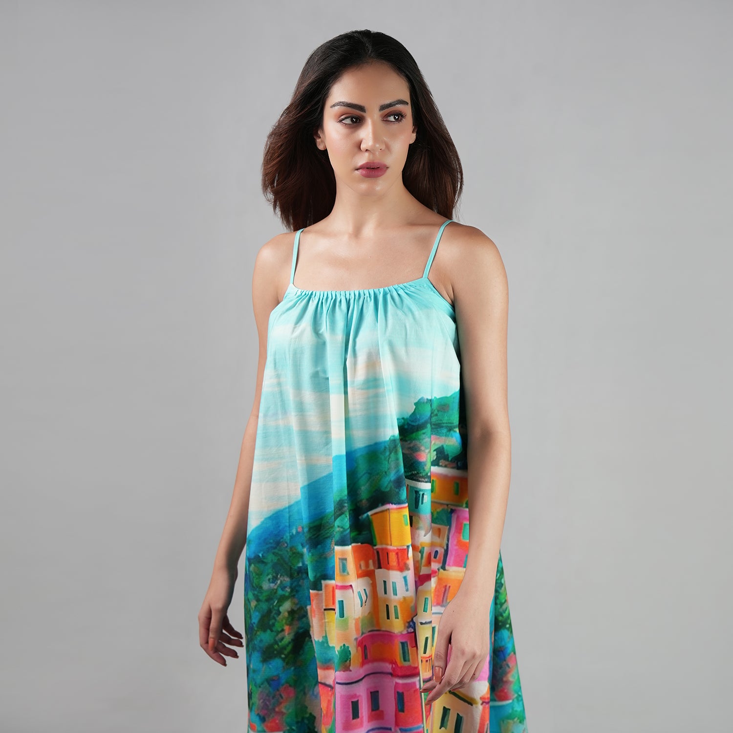 La Dolce Riviera Mediterranean Print Maxi Dress With Pockets - Multicolor