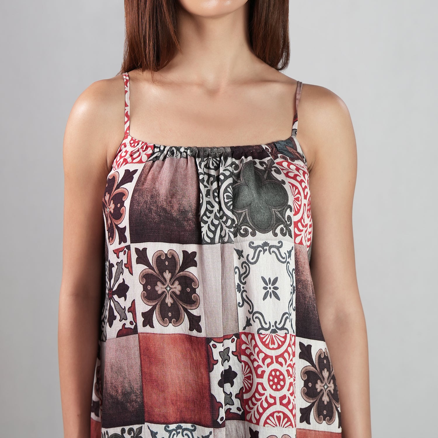 Celestial Tesserae Mosaic Print Spaghetti Strap Maxi Dress
