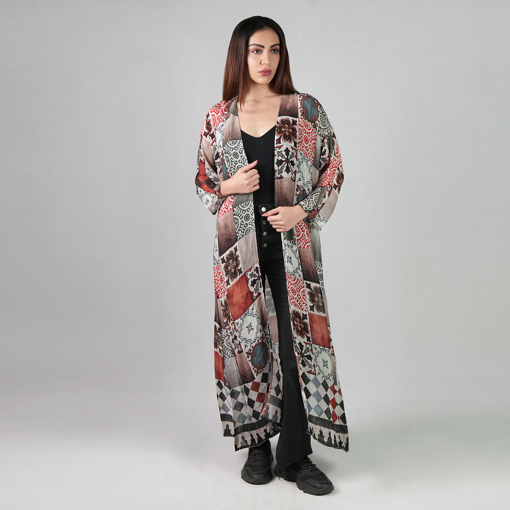 Celestial Tesserae Mosaic Print Kimono Dress - Multicolor Beach Cover Up
