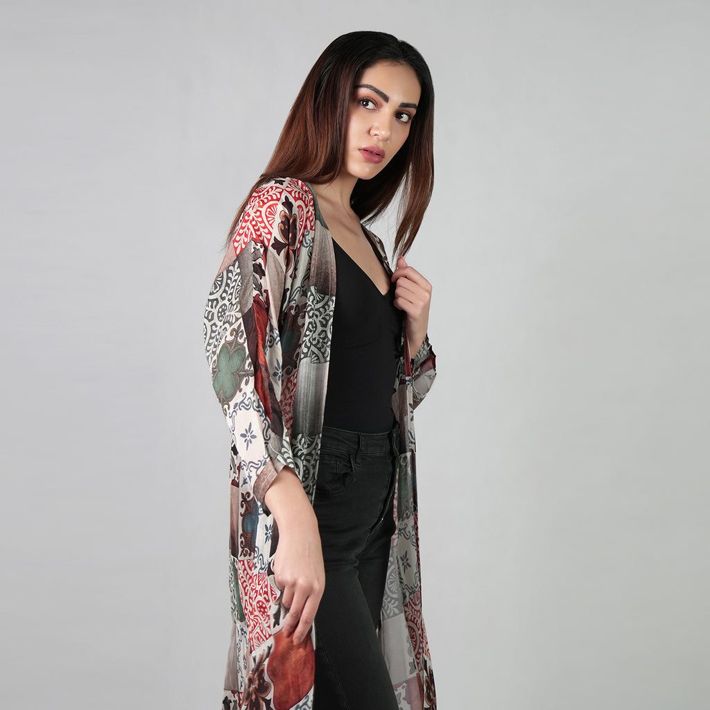 Celestial Tesserae Mosaic Print Kimono Dress - Multicolor Beach Cover Up