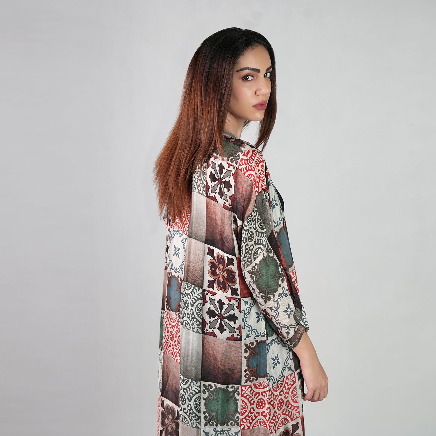 Celestial Tesserae Mosaic Print Kimono Dress - Multicolor Beach Cover Up