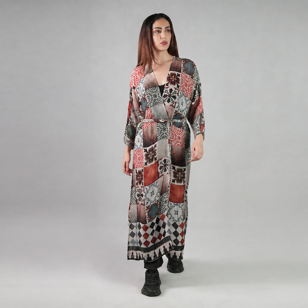 Celestial Tesserae Mosaic Print Kimono Dress - Multicolor Beach Cover Up