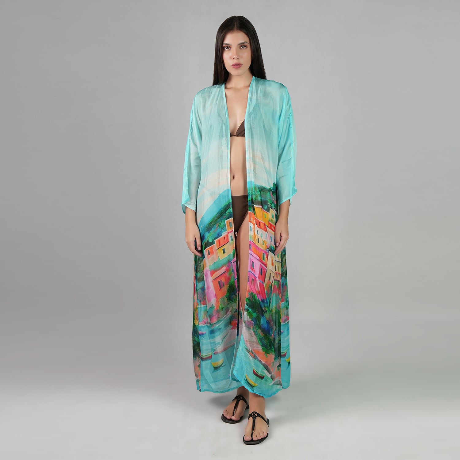 La Dolce Riviera Mediterranean Long Kimono Dress - Beach Cover Up