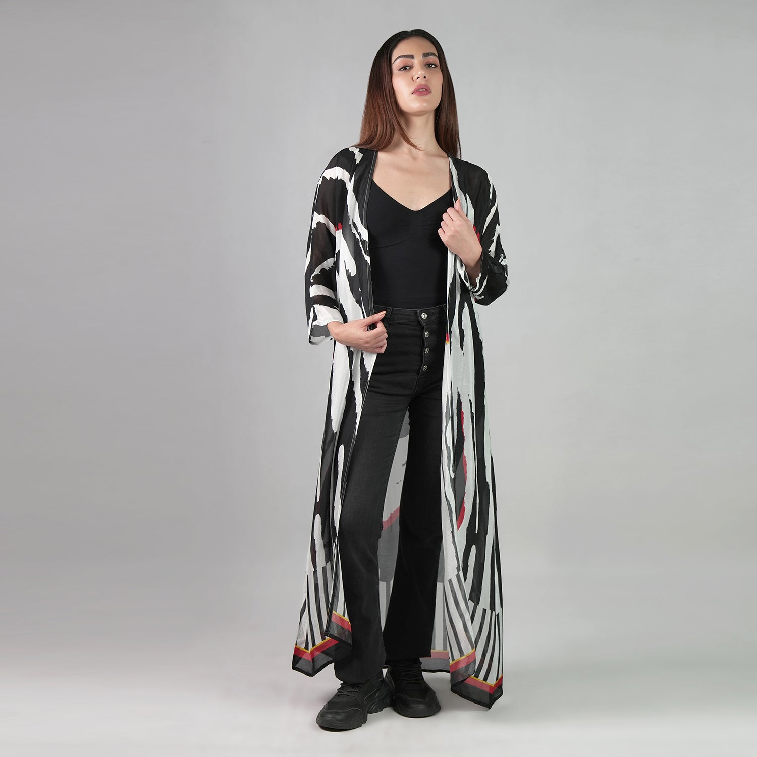 Into The Wild Zebra Print Kimono Dress - Black And White Stripe Beach Cover Up