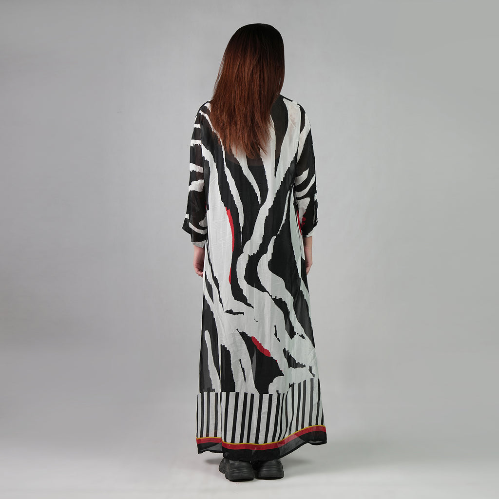 Into The Wild Zebra Print Kimono Dress - Black And White Stripe Beach Cover Up