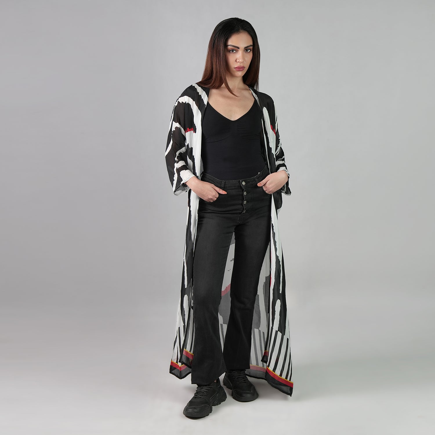 Into The Wild Zebra Print Kimono Dress - Black And White Stripe Beach Cover Up