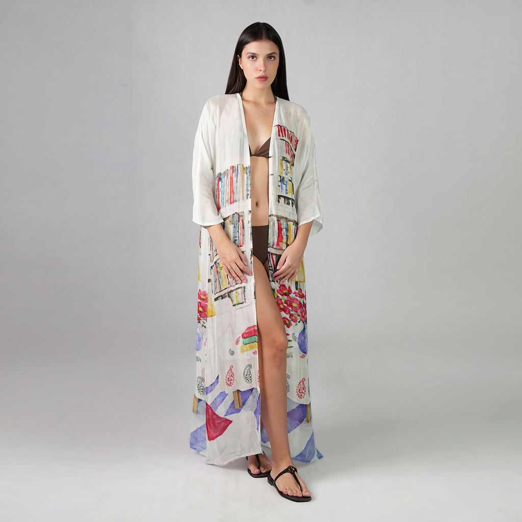 Abode Artistic Bookshelf Kimono Dress - Library Print