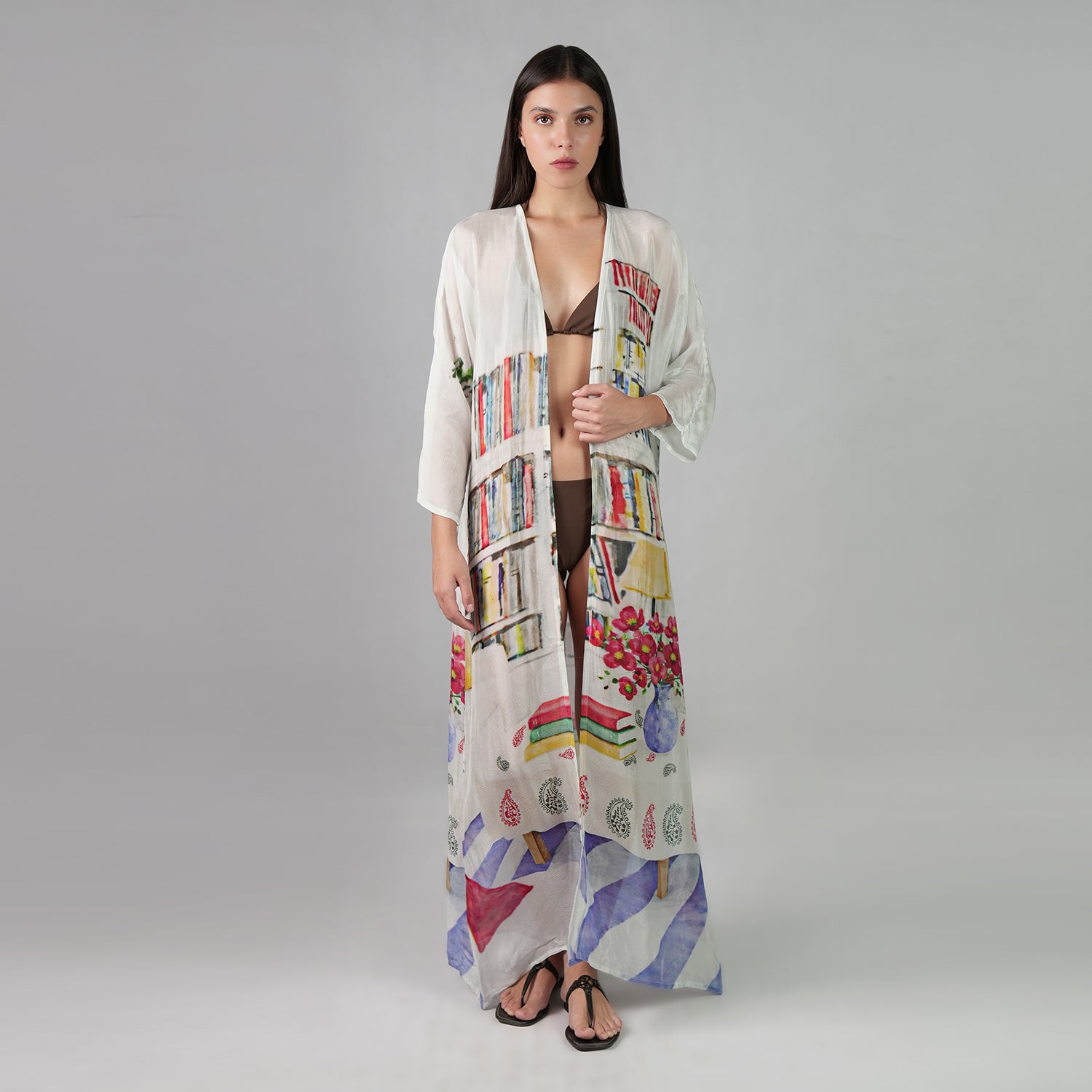 Abode Artistic Bookshelf Kimono Dress - Library Print