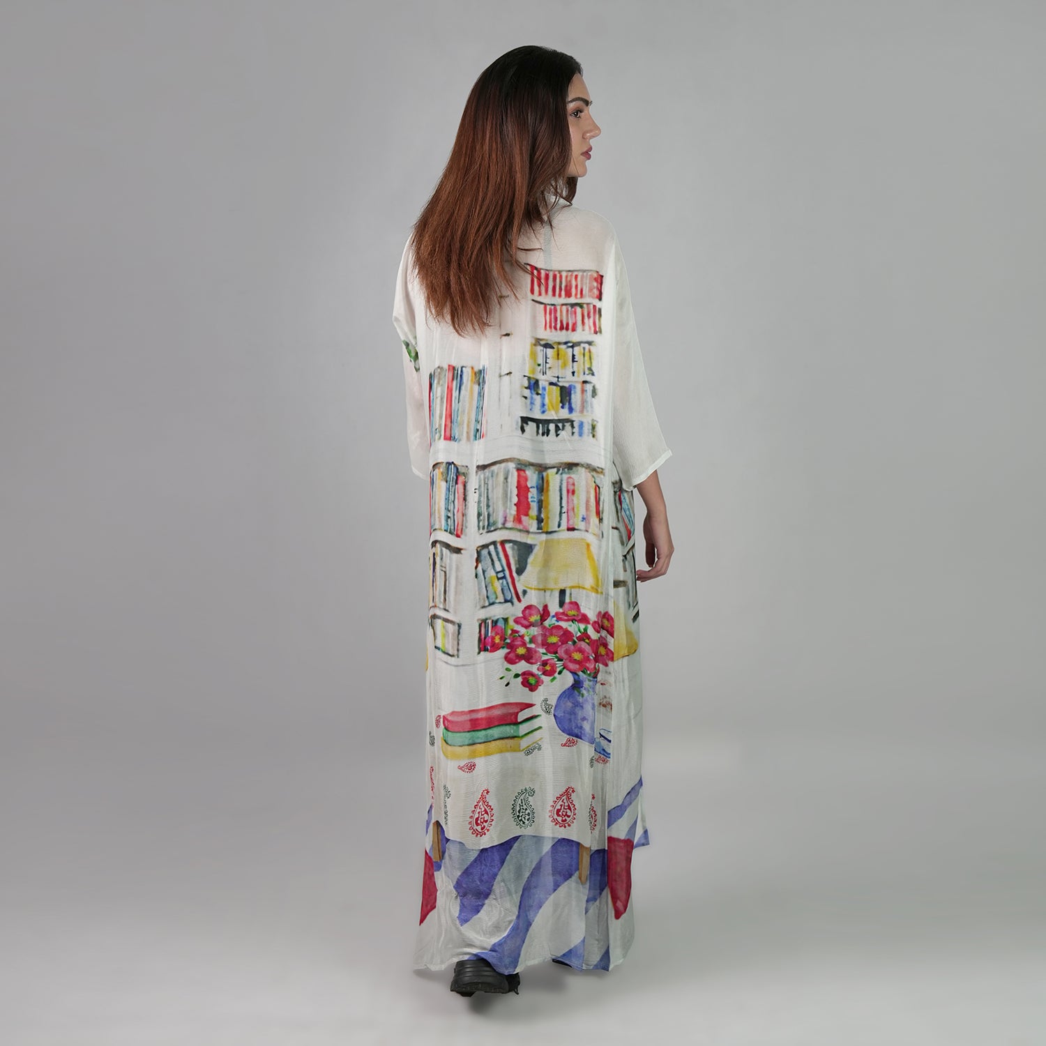 Abode Artistic Bookshelf Kimono Dress - Library Print
