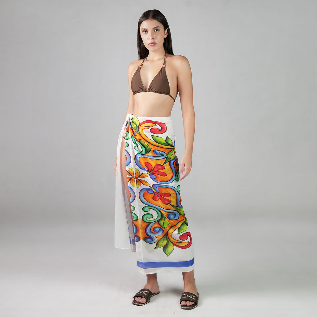 Majolica Mosaic Resort Cotton Sarong - Multicolour Motif