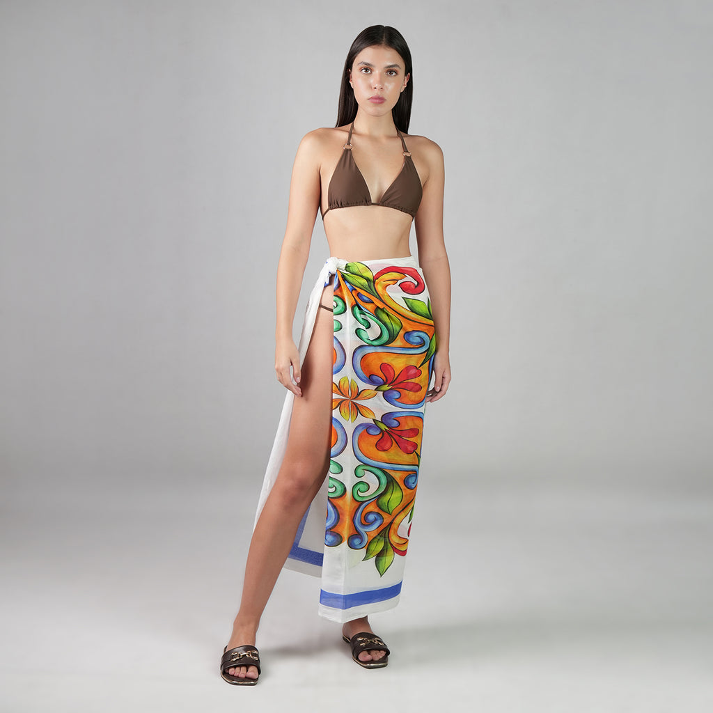 Majolica Mosaic Resort Cotton Sarong - Multicolour Motif