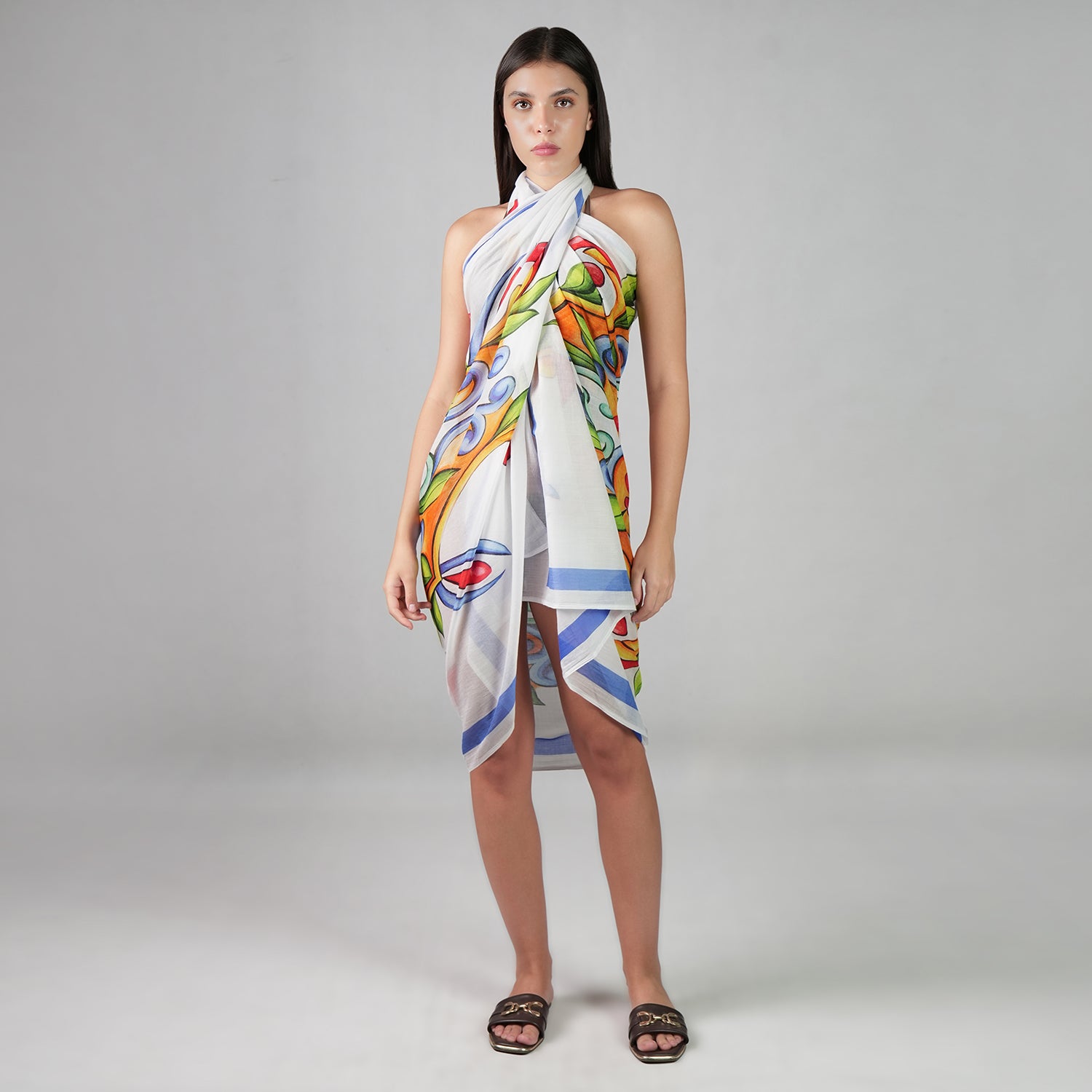 Majolica Mosaic Resort Cotton Sarong - Multicolour Motif