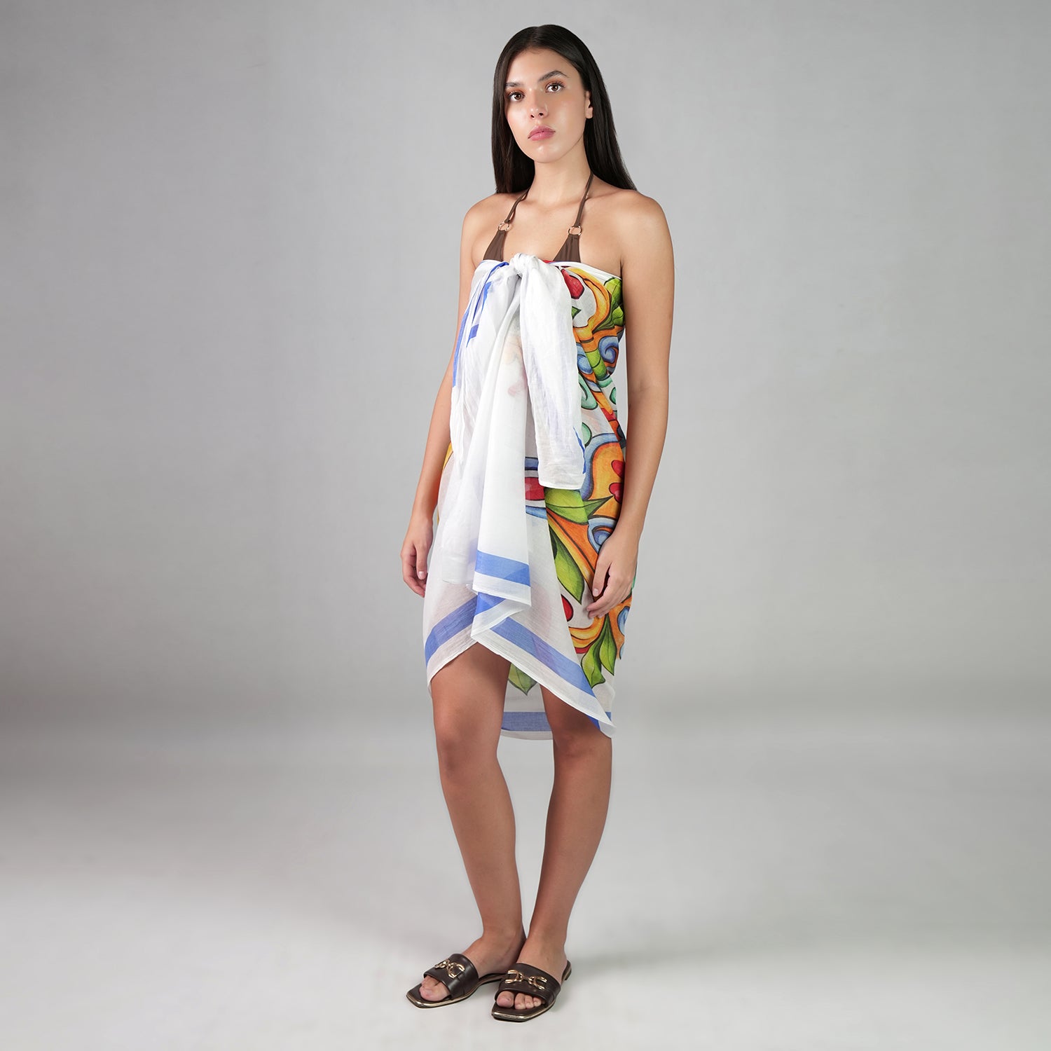 Majolica Mosaic Resort Cotton Sarong - Multicolour Motif