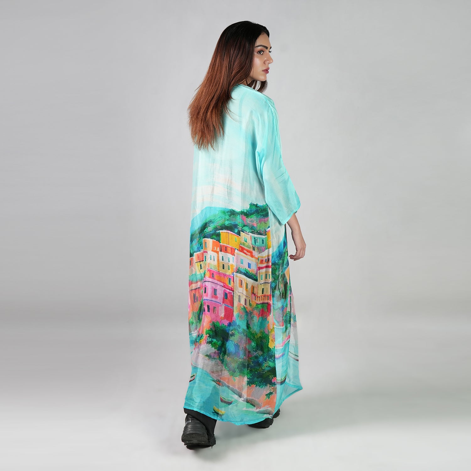 La Dolce Riviera Mediterranean Long Kimono Dress - Beach Cover Up