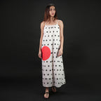 One Polka Dot Spaghetti Strap Maxi Dress - Red,Black & White