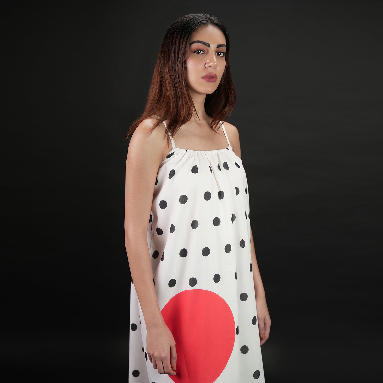 One Polka Dot Spaghetti Strap Maxi Dress - Red,Black & White