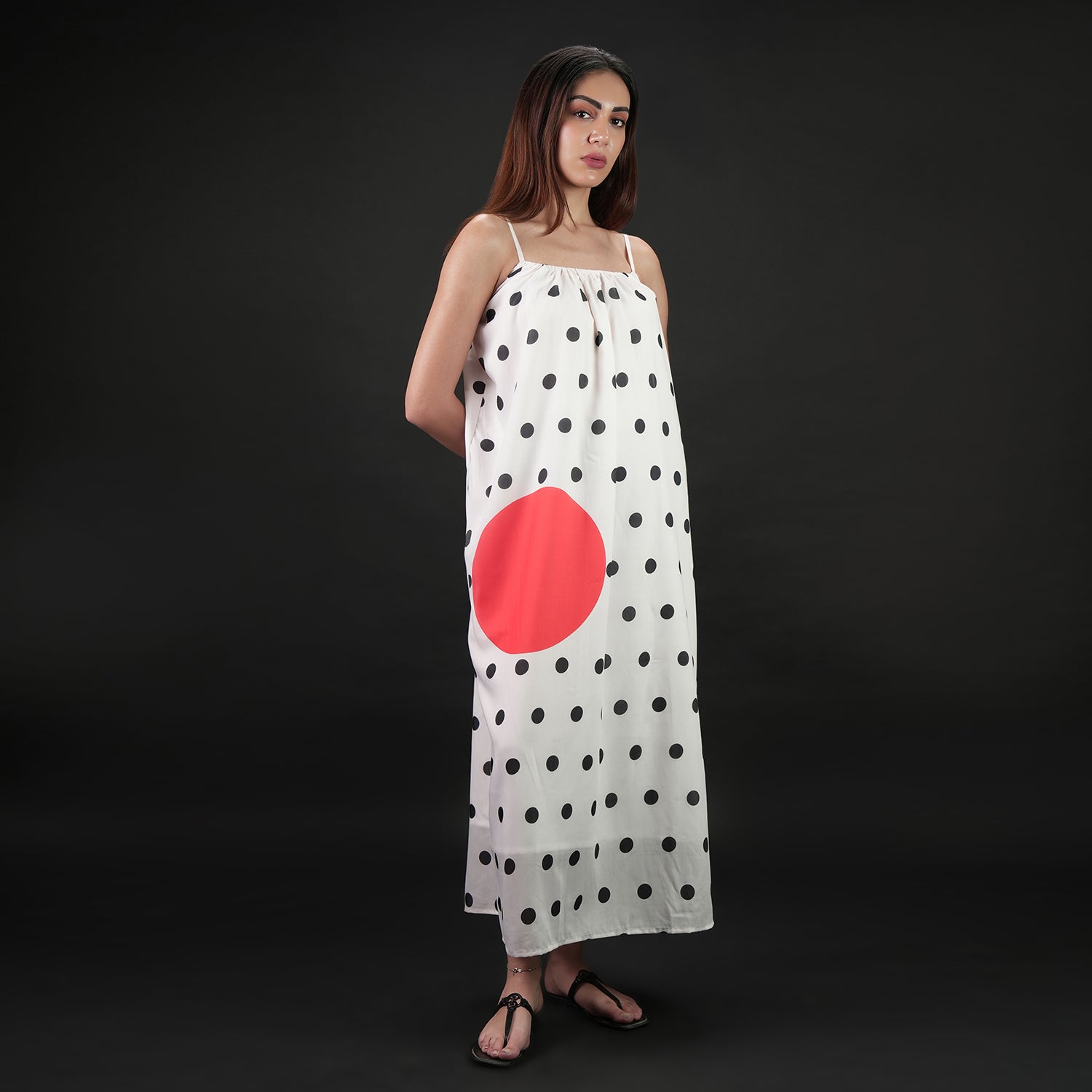 One Polka Dot Spaghetti Strap Maxi Dress - Red,Black & White
