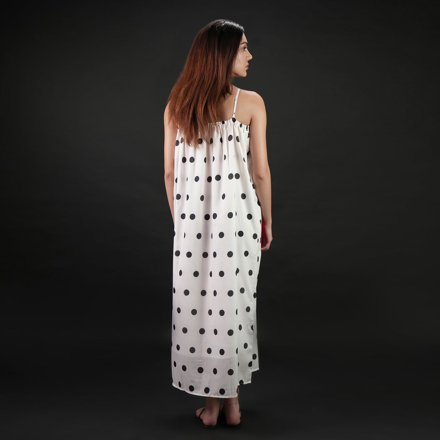 One Polka Dot Spaghetti Strap Maxi Dress - Red,Black & White