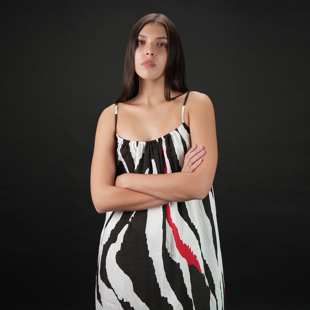 Into The Wild Zebra Print Spaghetti Strap Maxi Dress - Black & White
