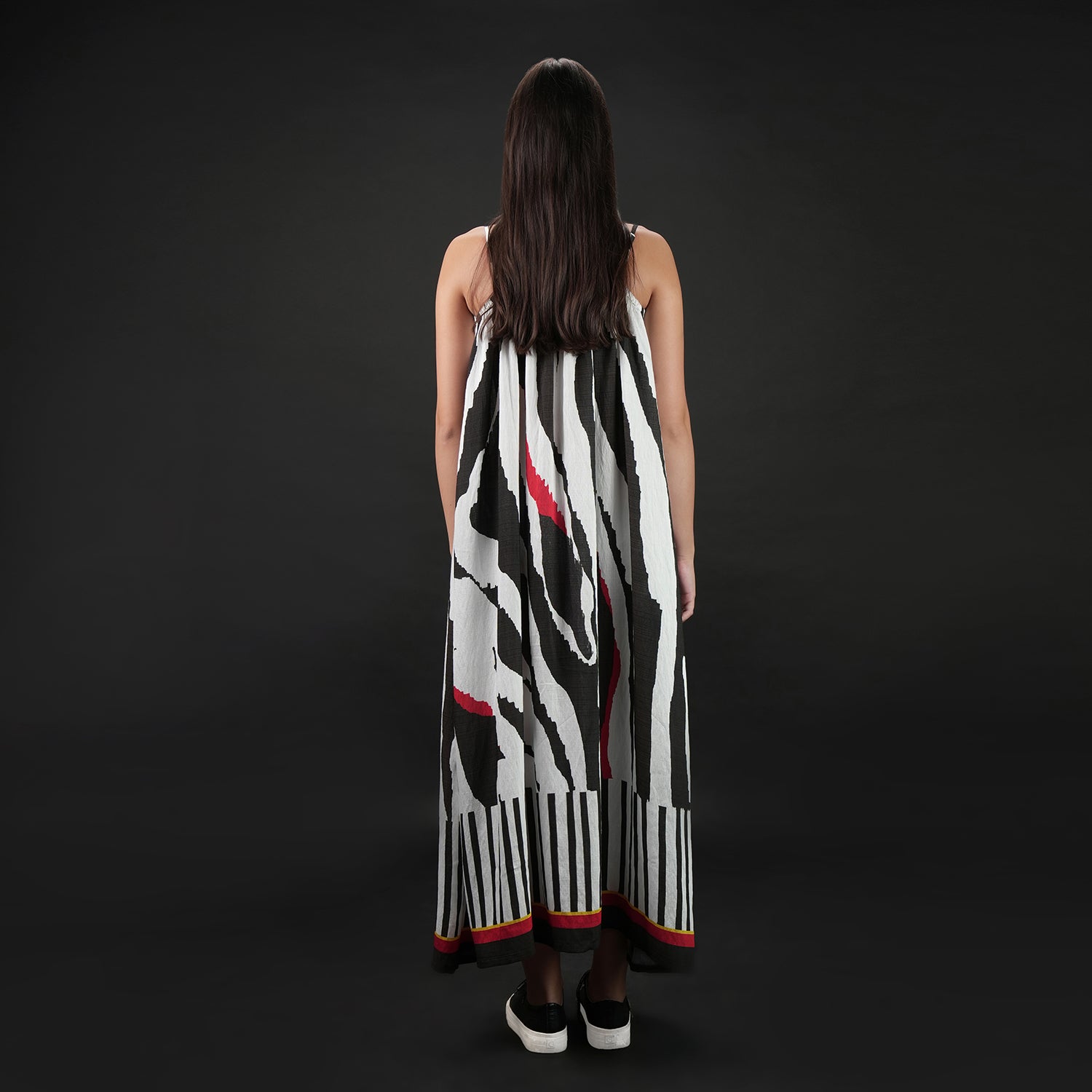 Into The Wild Zebra Print Spaghetti Strap Maxi Dress - Black & White