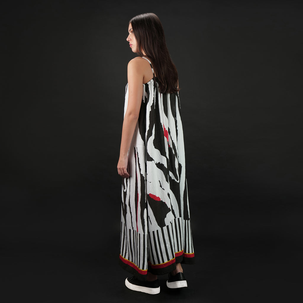 Into The Wild Zebra Print Spaghetti Strap Maxi Dress - Black & White
