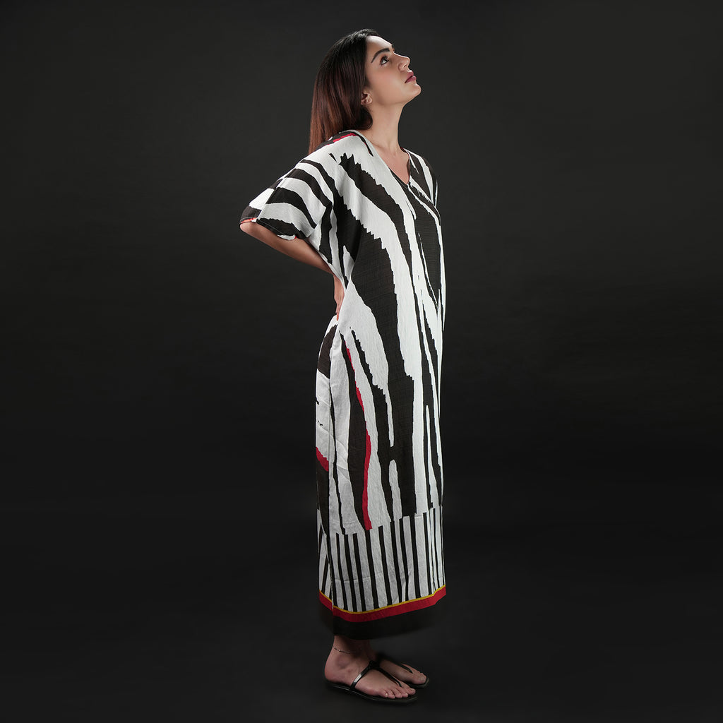 Into The Wild Zebra Print Long Kaftan Dress With Side Slit