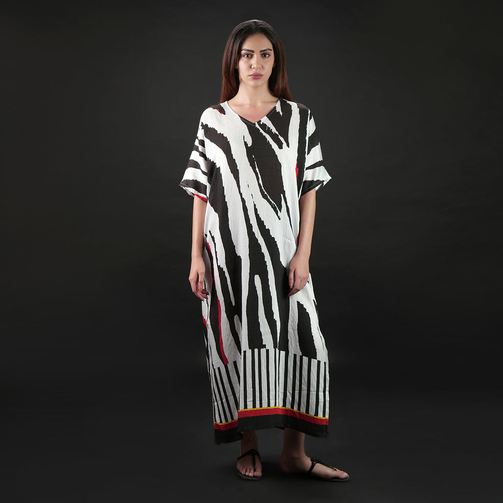Into The Wild Zebra Print Long Kaftan Dress With Side Slit
