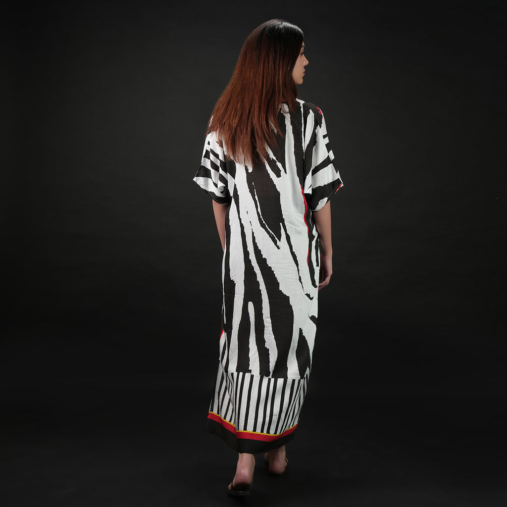 Into The Wild Zebra Print Long Kaftan Dress With Side Slit