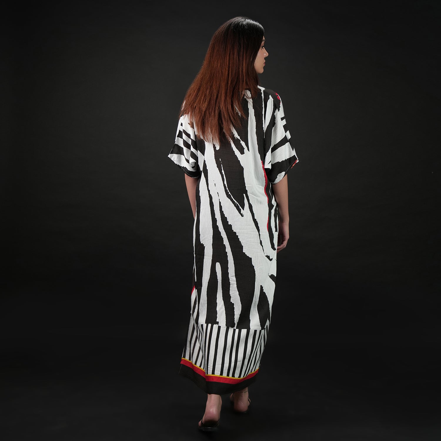 Into The Wild Zebra Print Long Kaftan Dress With Side Slit
