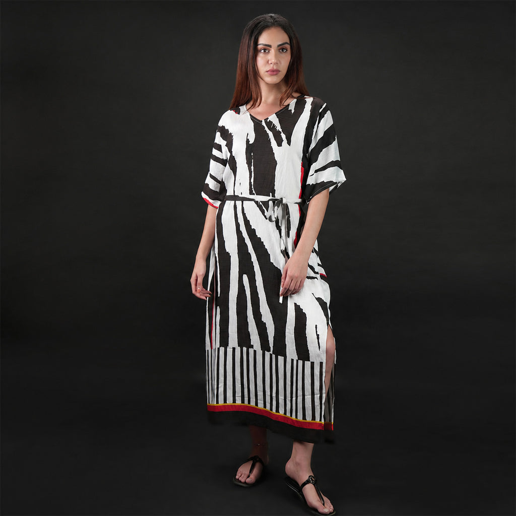 Into The Wild Zebra Print Long Kaftan Dress With Side Slit