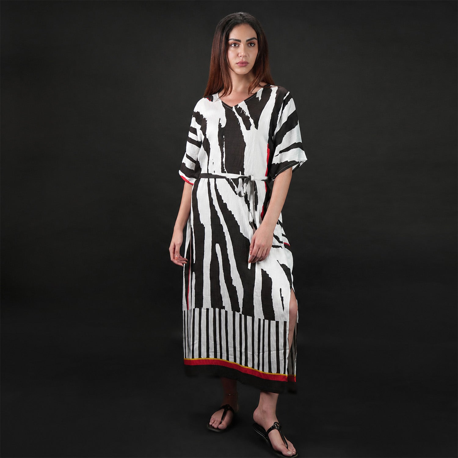 Into The Wild Zebra Print Long Kaftan Dress With Side Slit