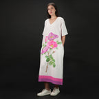 RoséA Rose Print Long Kaftan Dress