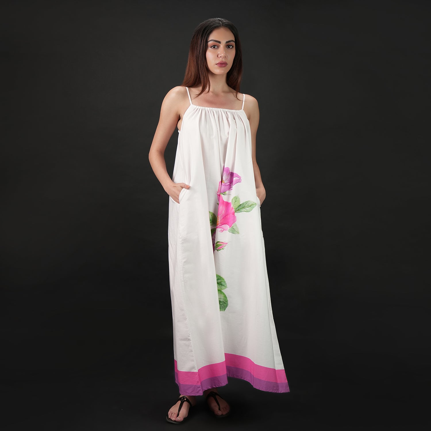 Rosé A Pink Floral Spaghetti Strap Maxi Dress - Pink & Purple