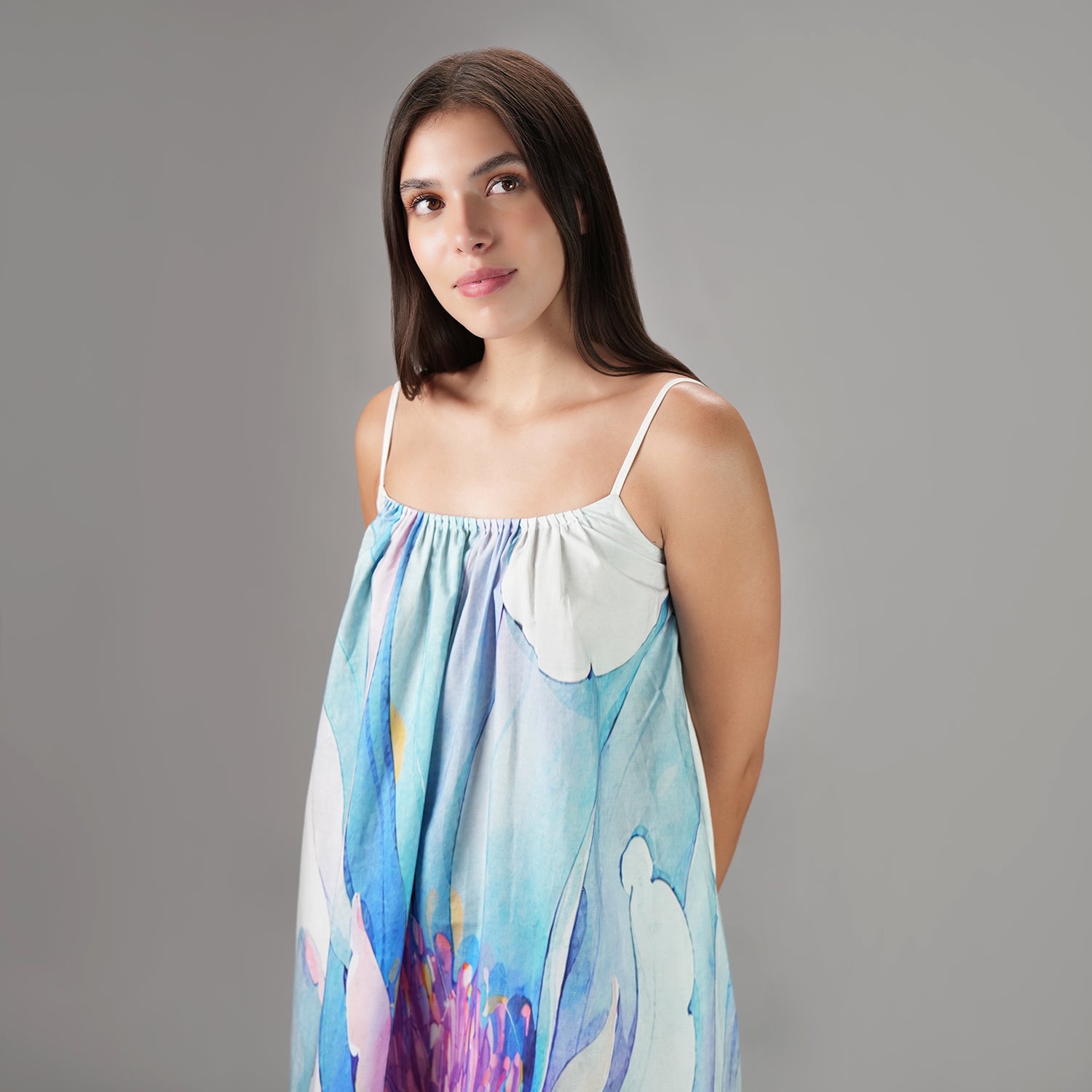 Fleur Botanical Print Maxi Dress Vintage Look - Multicolor
