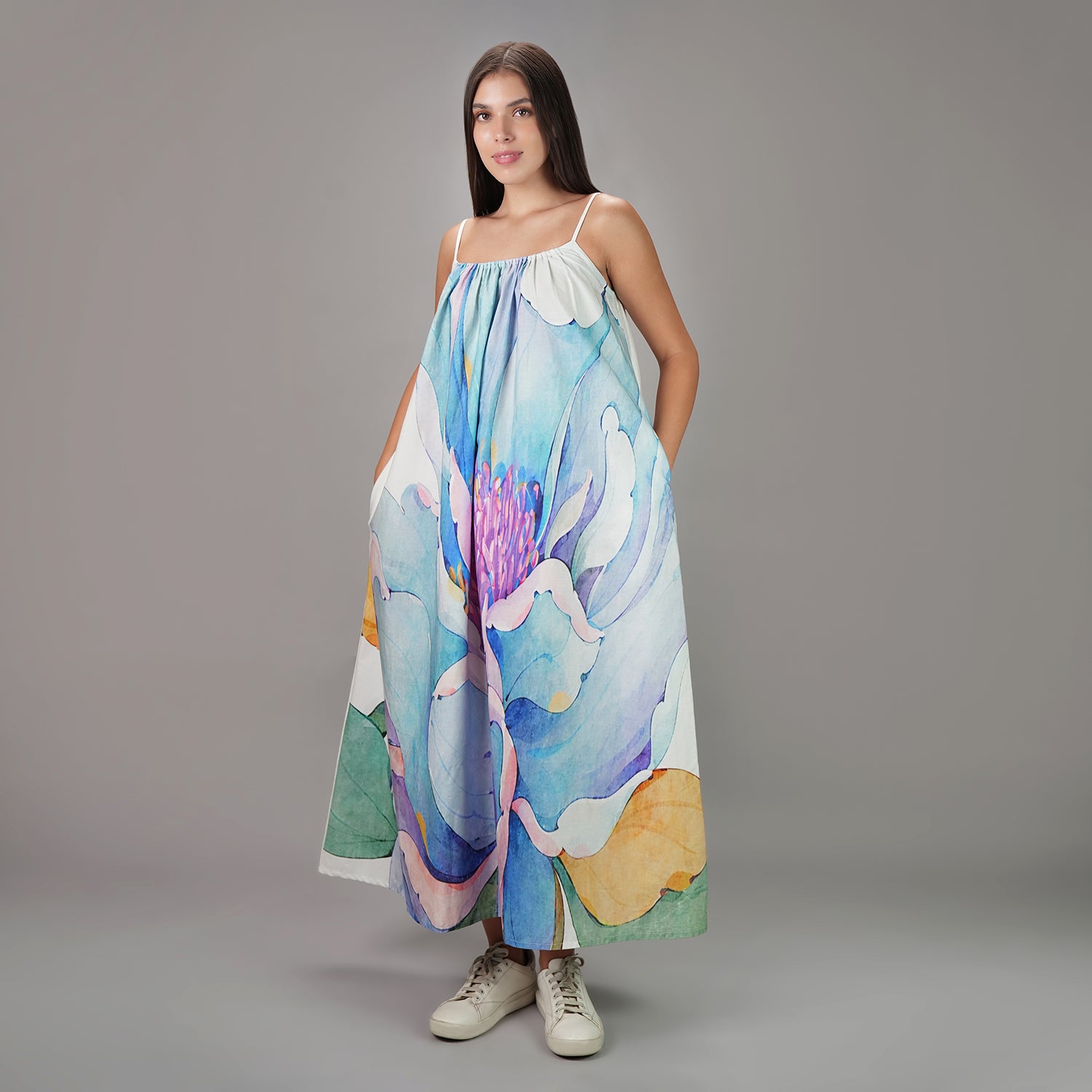 Fleur Botanical Print Maxi Dress Vintage Look - Multicolor