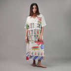 Abode Artistic Bookshelf Long Kaftan Dress - Library Print