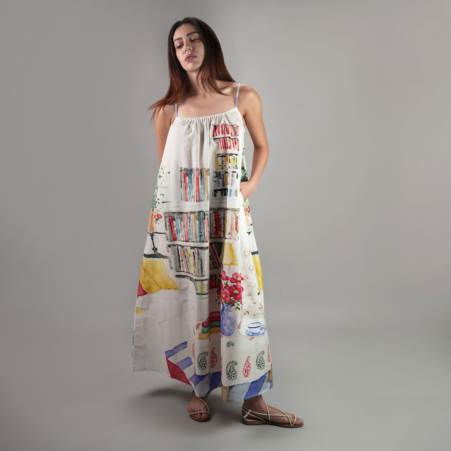 Abode Books & Blooms Vintage Look Maxi Dress