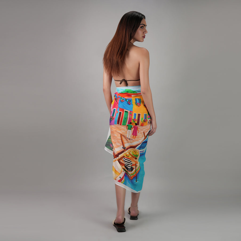Mediterranean Picnic Resort Cotton Sarong - Multicolour