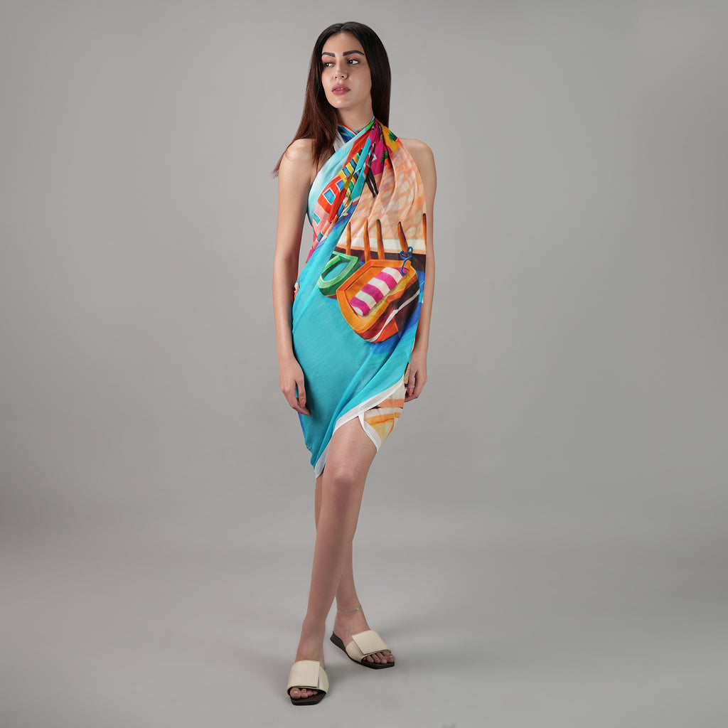 Mediterranean Picnic Resort Cotton Sarong - Multicolour
