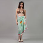 Azure Bloom Floral Resort Cotton Sarong - Powder Blue,Orange ,Red