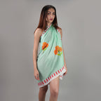 Azure Bloom Floral Resort Cotton Sarong - Powder Blue,Orange ,Red