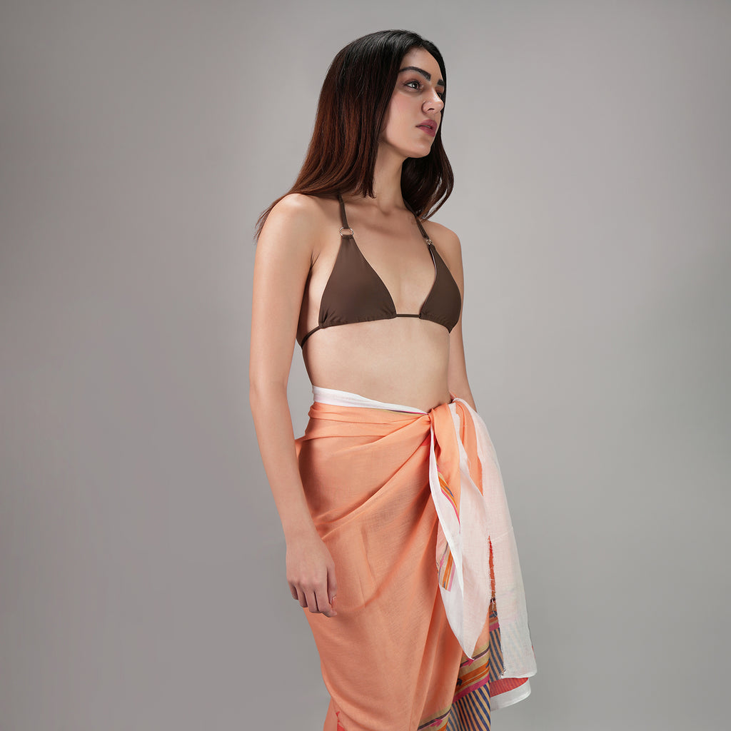 Peach Blossom Floral Resort Cotton Sarong - Peach & Multicolour