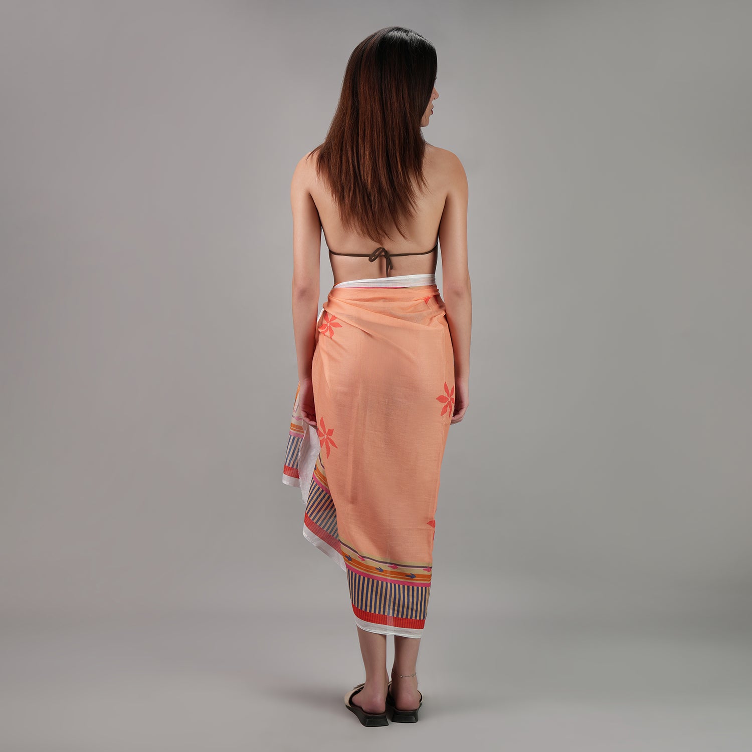 Peach Blossom Floral Resort Cotton Sarong - Peach & Multicolour