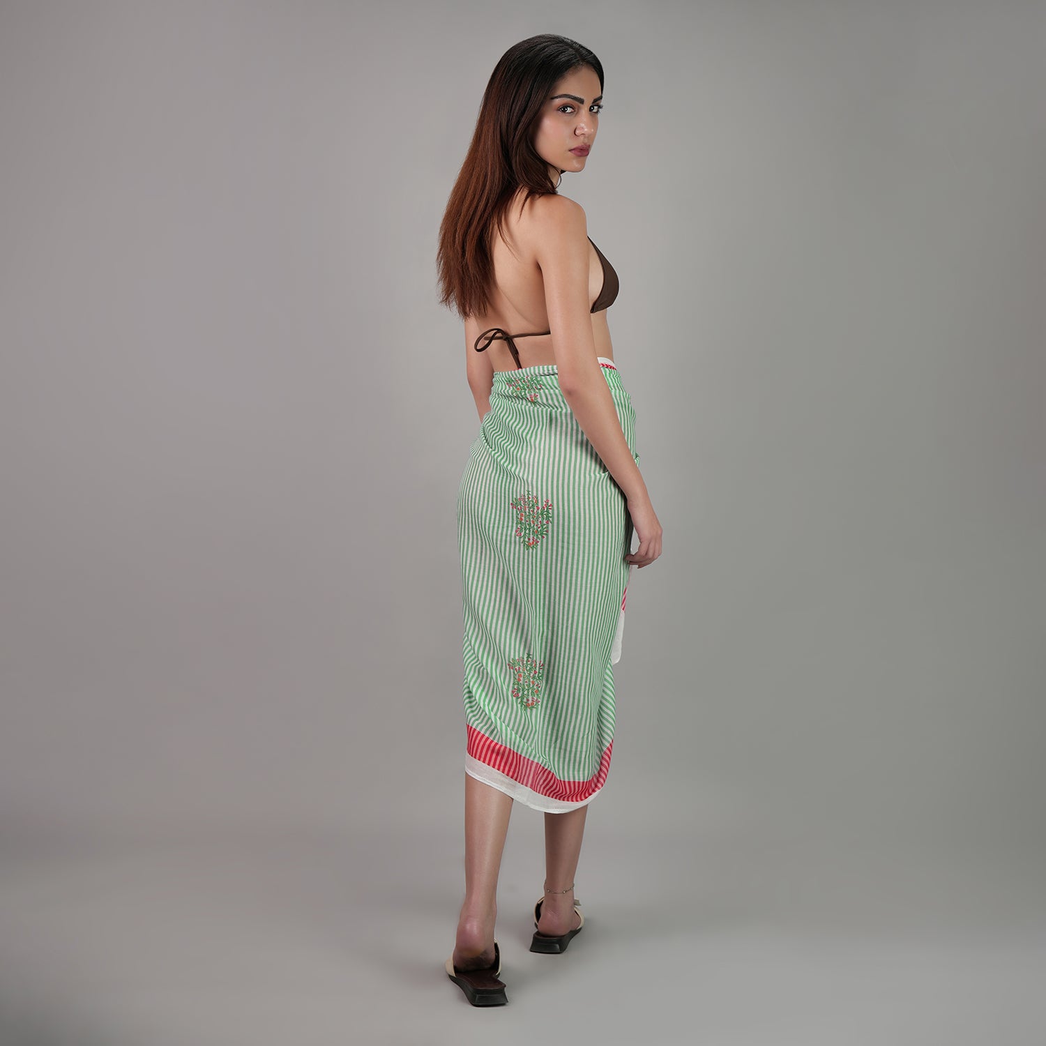 Sage Bloom Resort Cotton Sarong - Seagreen & Multicolour