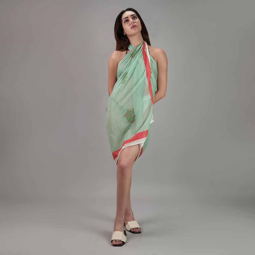 Sage Bloom Resort Cotton Sarong - Seagreen & Multicolour