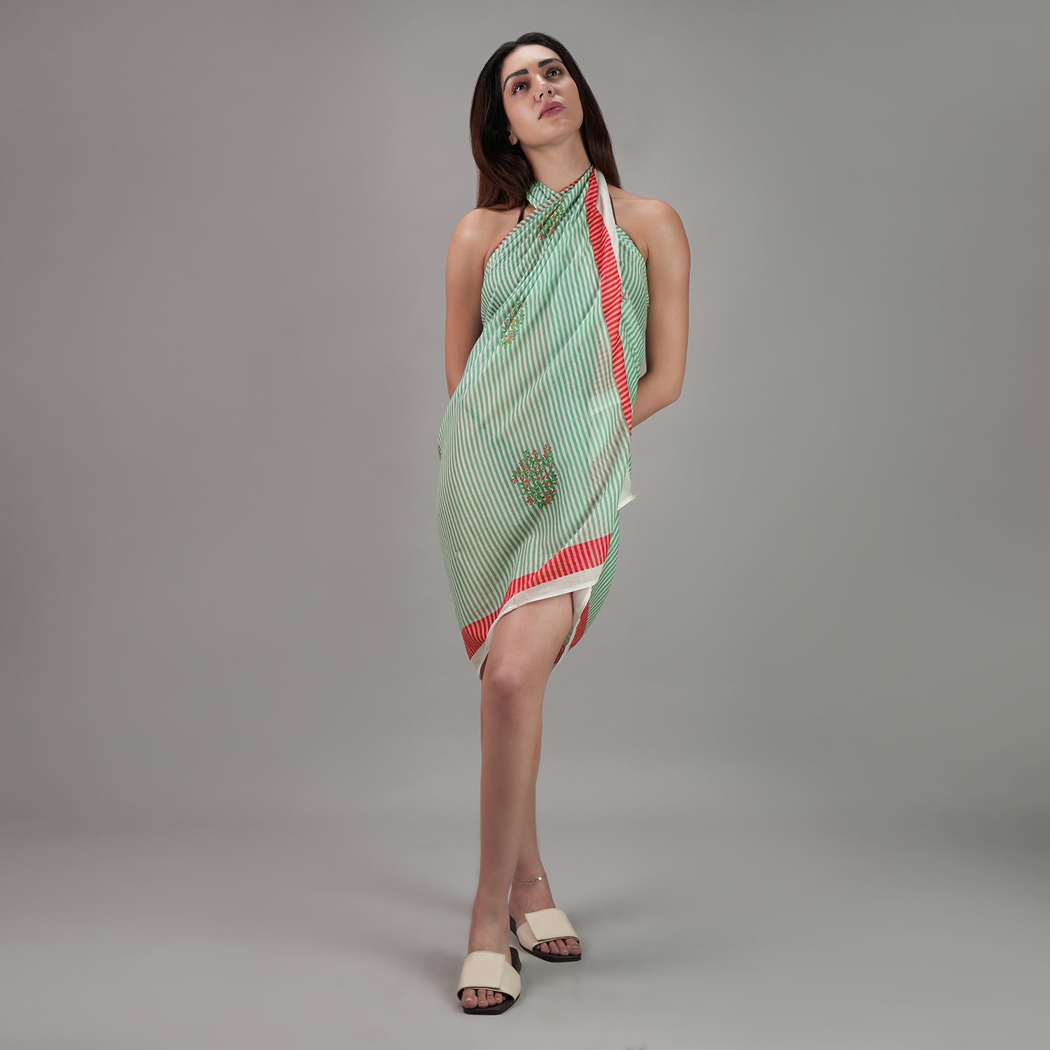 Sage Bloom Resort Cotton Sarong - Seagreen & Multicolour