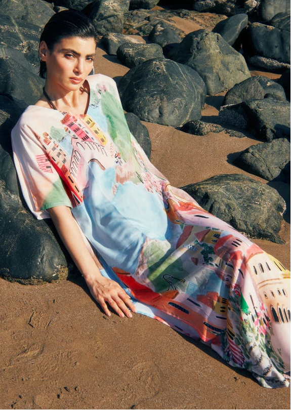 La Riviera Multicolor Long Kaftan With Side Slits