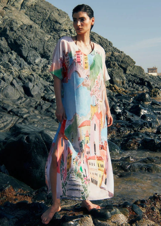La Riviera Multicolor Long Kaftan With Side Slits
