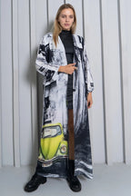 Neon Drive Car Abstract Print Long Kimono