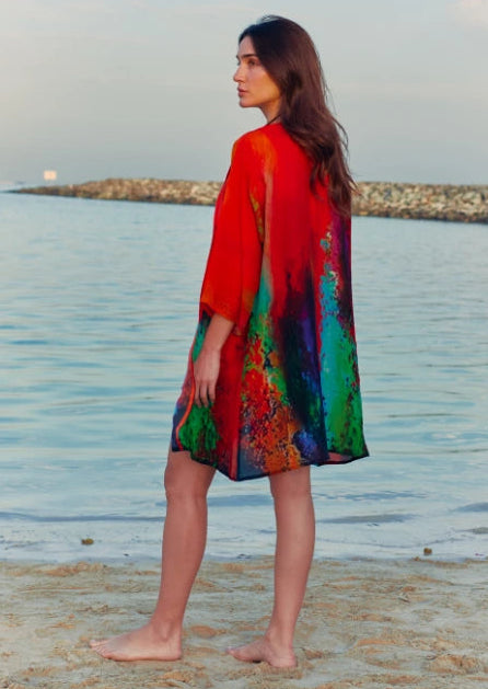 Roar Abstract Print Short kimono